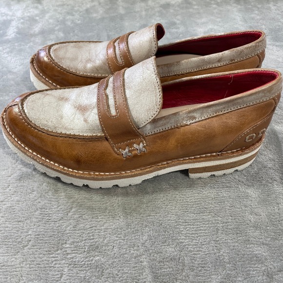 Bed Stu Cobbler Series Leather Penny Loafers Women 7.5 Tan Cream Rustic Lug Sole - Picture 4 of 10